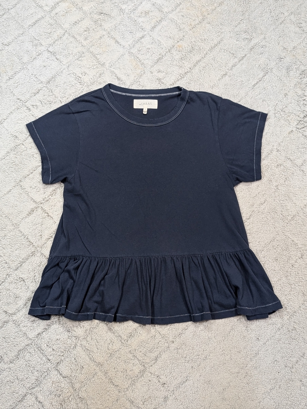 The Great Shirt Womens 2 M Blue Navy Ruffle Tee Cotton Short Sleeves Casual - Picture 1 of 7